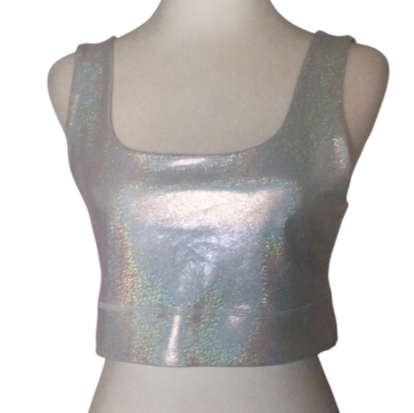 Fabletics Harlyn Medium Impact Sports Bra Silver Glitter Hologram Size Medium - Picture 3 of 7